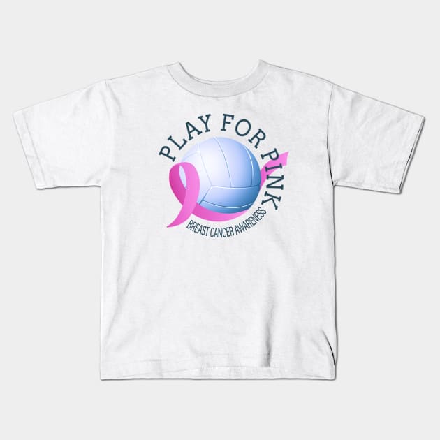 Volleyball Play For Pink Breast Cancer Awareness Kids T-Shirt by Jasmine Anderson